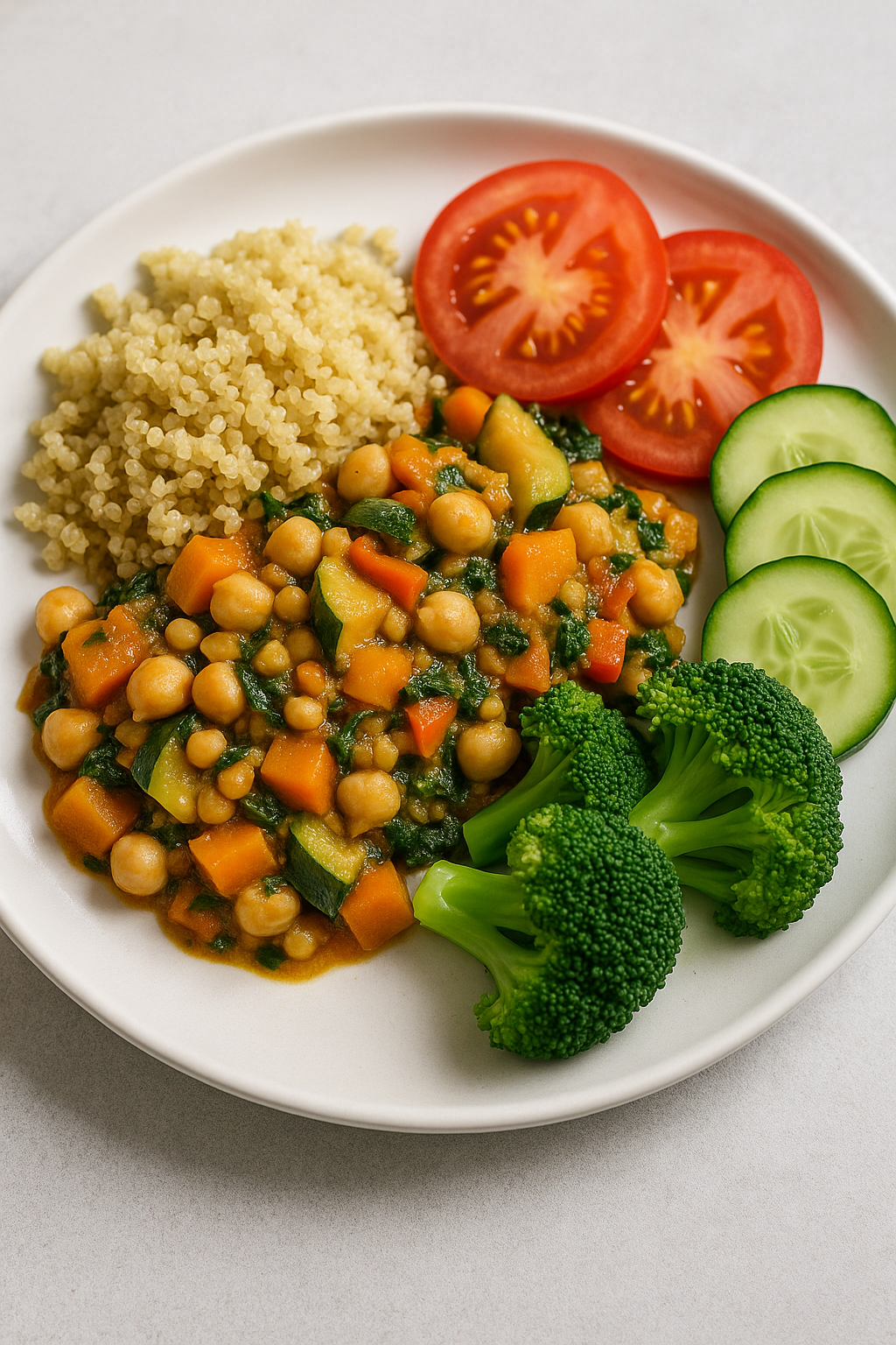 Healthy lunch plate with protein and vegetables