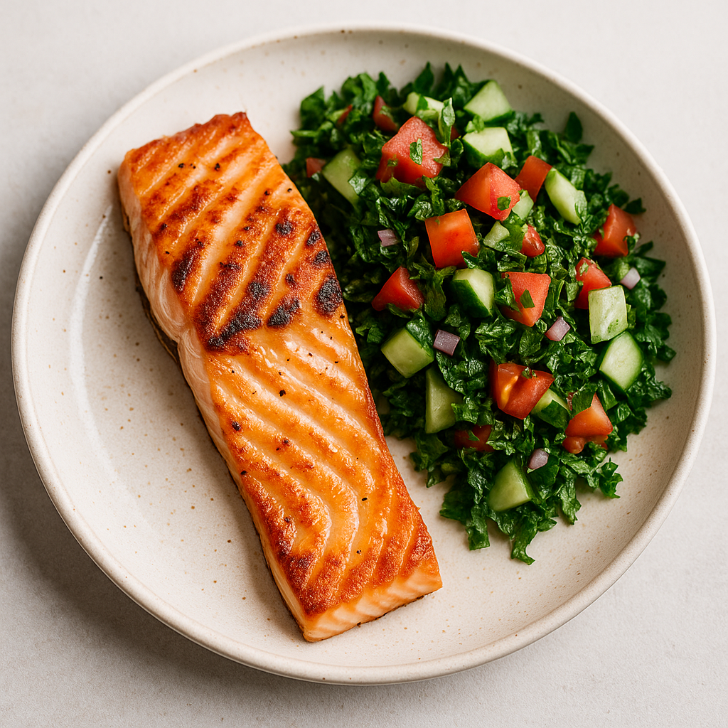 Healthy lunch plate with protein and vegetables